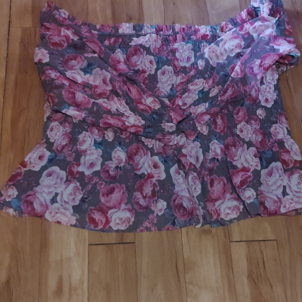 Torrid Pink and Gray Floral Blouse